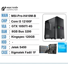 Case gaming main MSI Pro H610M-B, CPU Intel Core I3 12100F, Ram Lexar 8GB, SSD Kingspec 120GB, VGA GeForce GTX 1050TI 4G